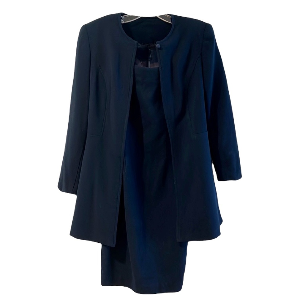 2 piece wool suit navy blue jacket and midi dress- Size 4